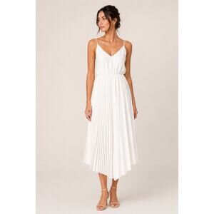 AllSaints Jax Asymmetrical Pleated Midi White Sleeveless Slip Dress Size Small